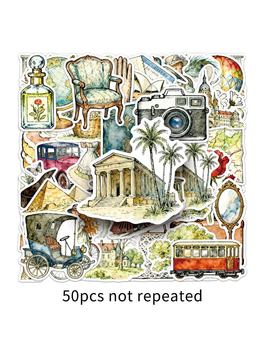 Lunira retro travel-themed stickers arranged on a white background