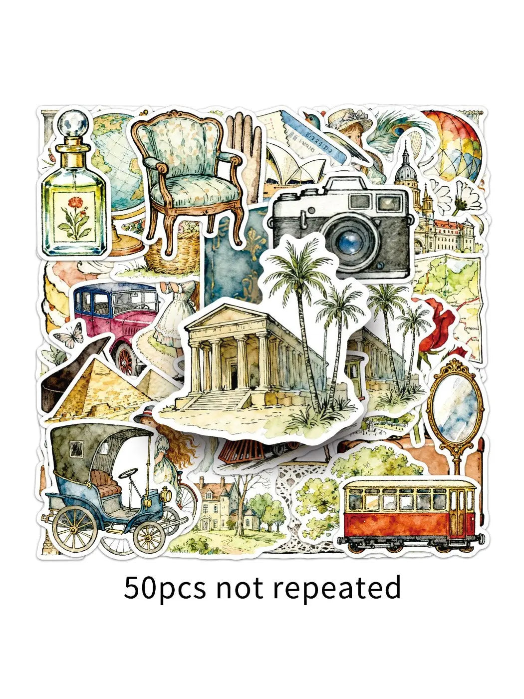 Lunira retro travel-themed stickers arranged on a white background