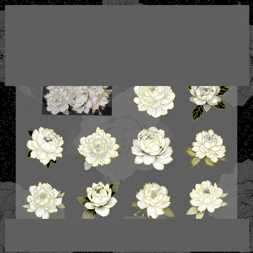 Peony Vintage Floral Outline Sticker Pack, single variant view