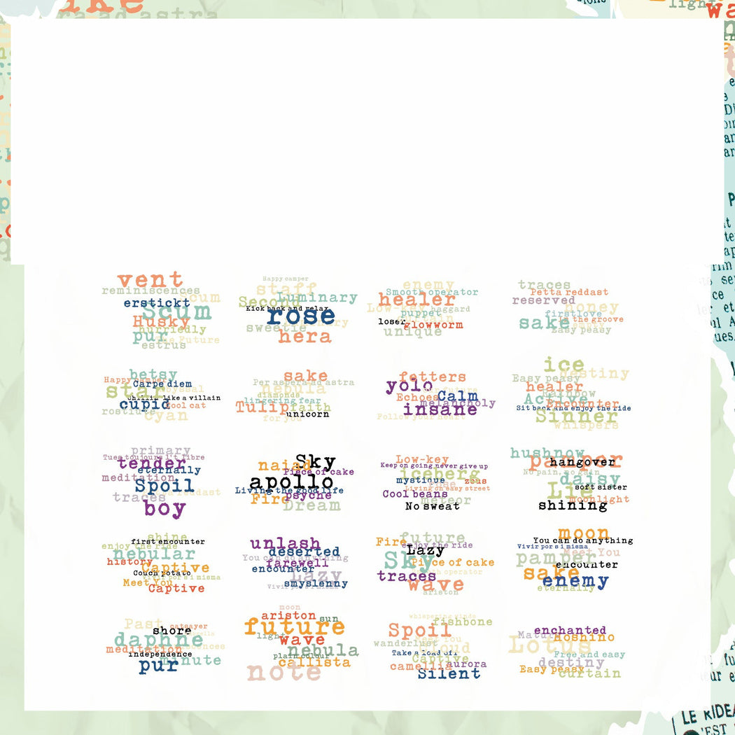 Rainbow Nordic Script Typography Sticker Pack, single variant view