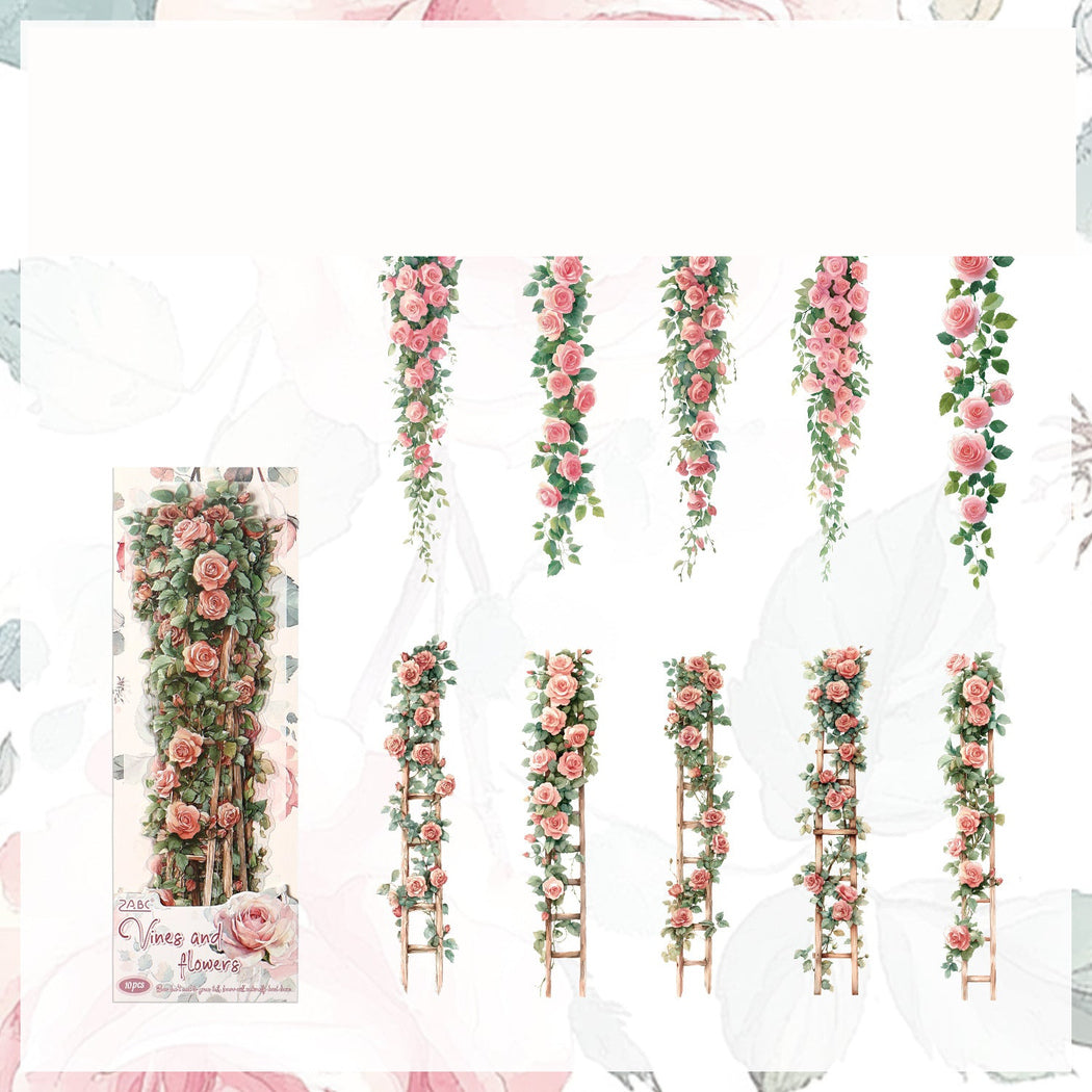 PinkRose Vintage Floral Vine Sticker Pack, single variant view