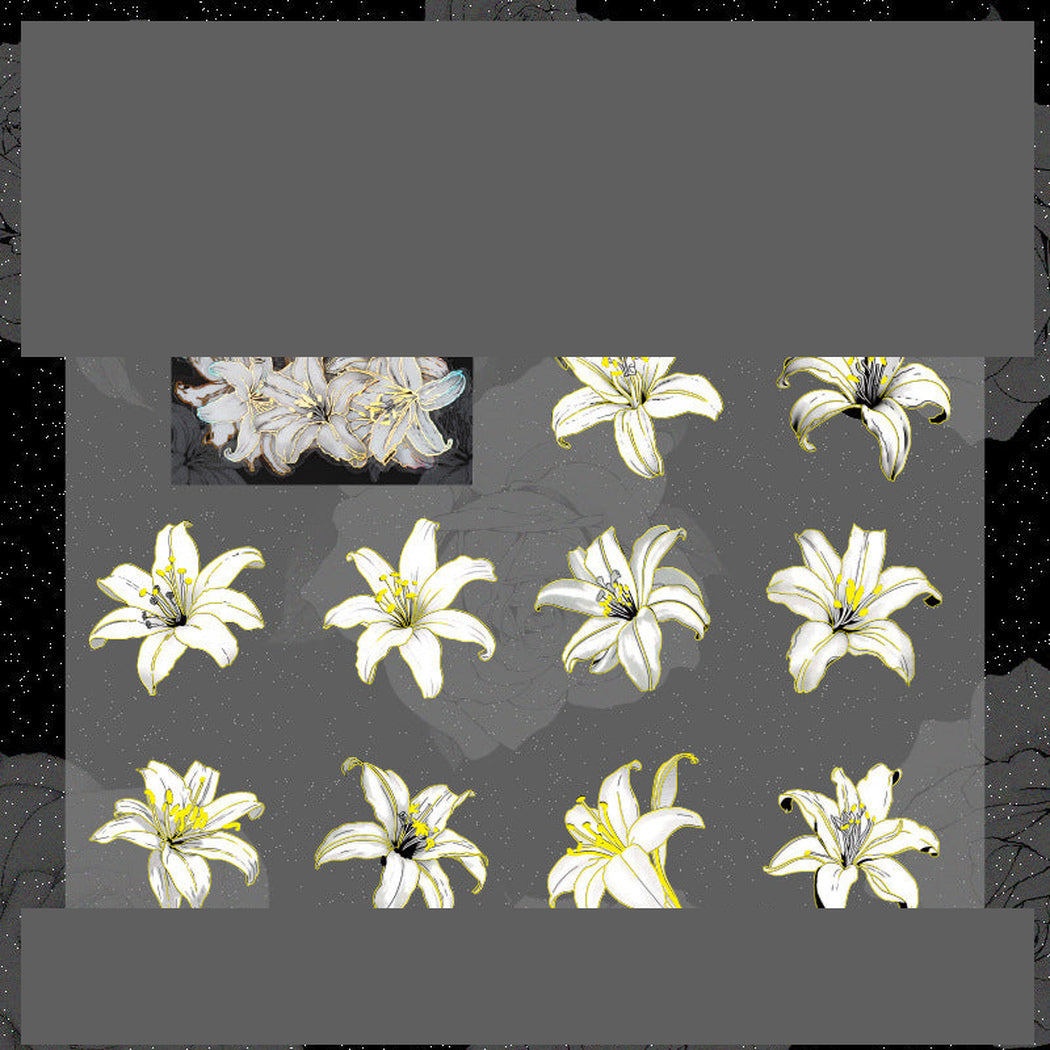 Lily Vintage Floral Outline Sticker Pack, single variant view