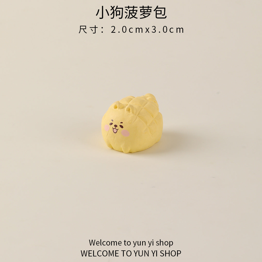 微景观创意摆件可爱卡通面包小狗 树脂装饰品配件 车载桌面小摆件