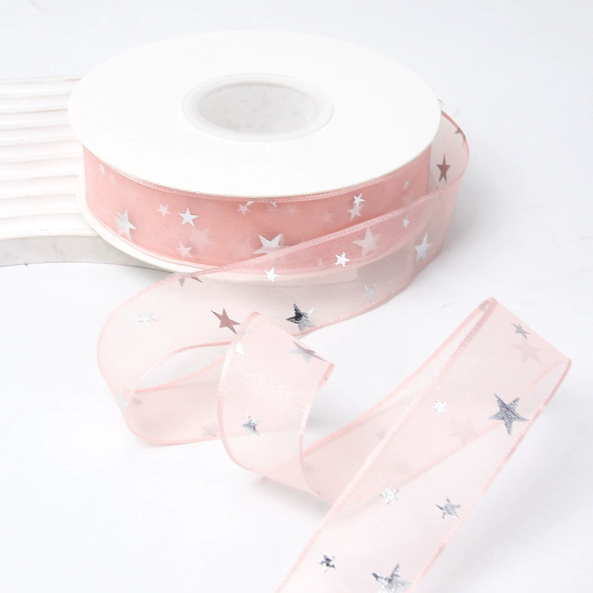 2.5cm星星网纱丝带烫银五角星雪纱带礼品盒鲜花包装手工diy蝴蝶结