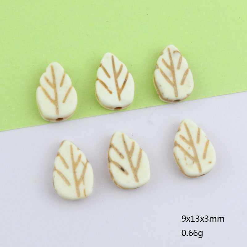 9x13mm松石树叶直孔散珠饰品串珠材料间隔珠手链项链通孔散珠配件