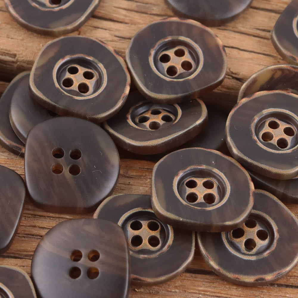 Bunli - DIY 10 Pack Ivory and Brown Irregular Button