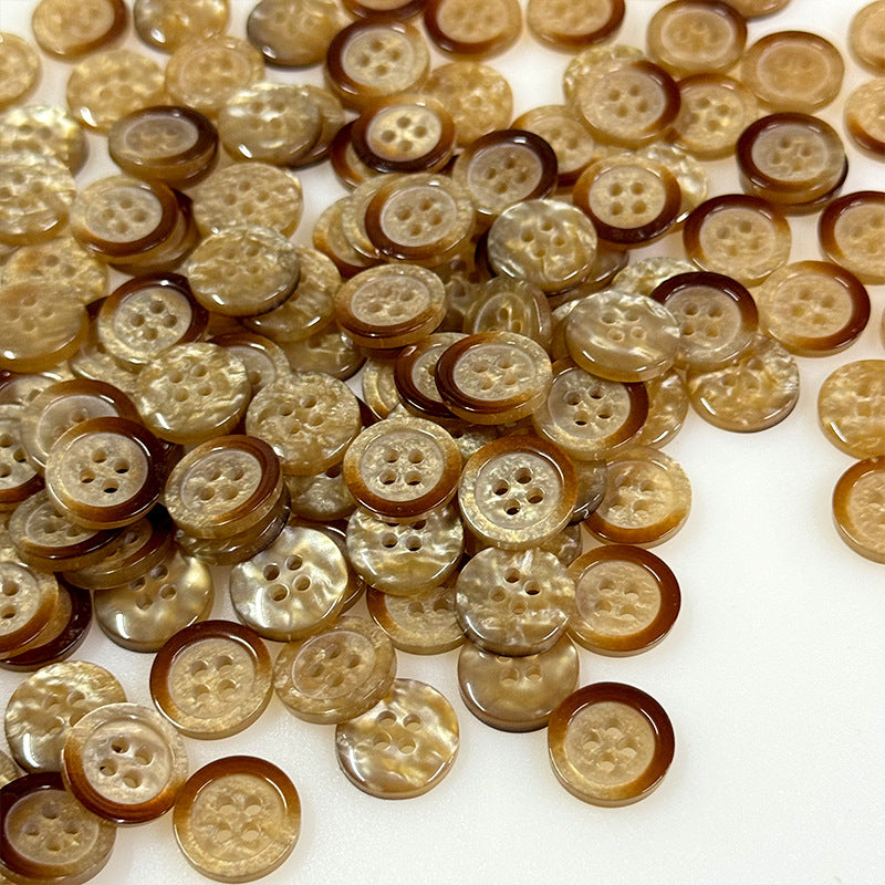 渐变边珠光四眼树脂纽扣咖色纽扣衬衫开衫毛衣上衣西服袖扣服装扣