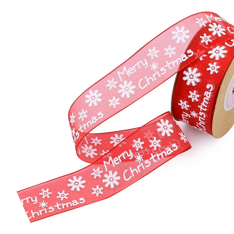 Rivora - Christmas Snowflake Red-and-White Sheer Ribbon