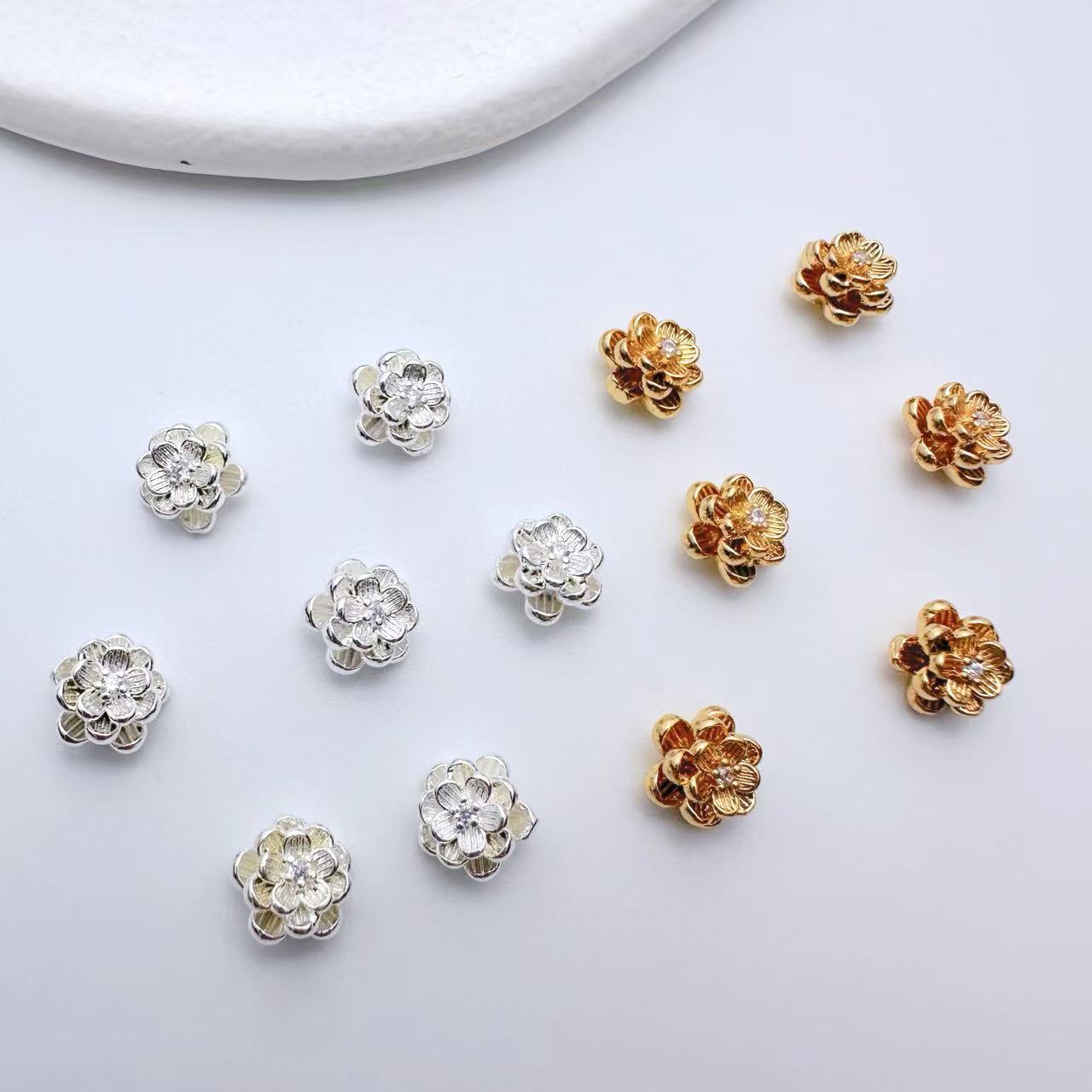 镀金保色花朵褶皱隔珠diy手工串珠项链手链耳饰材料饰品配件批发
