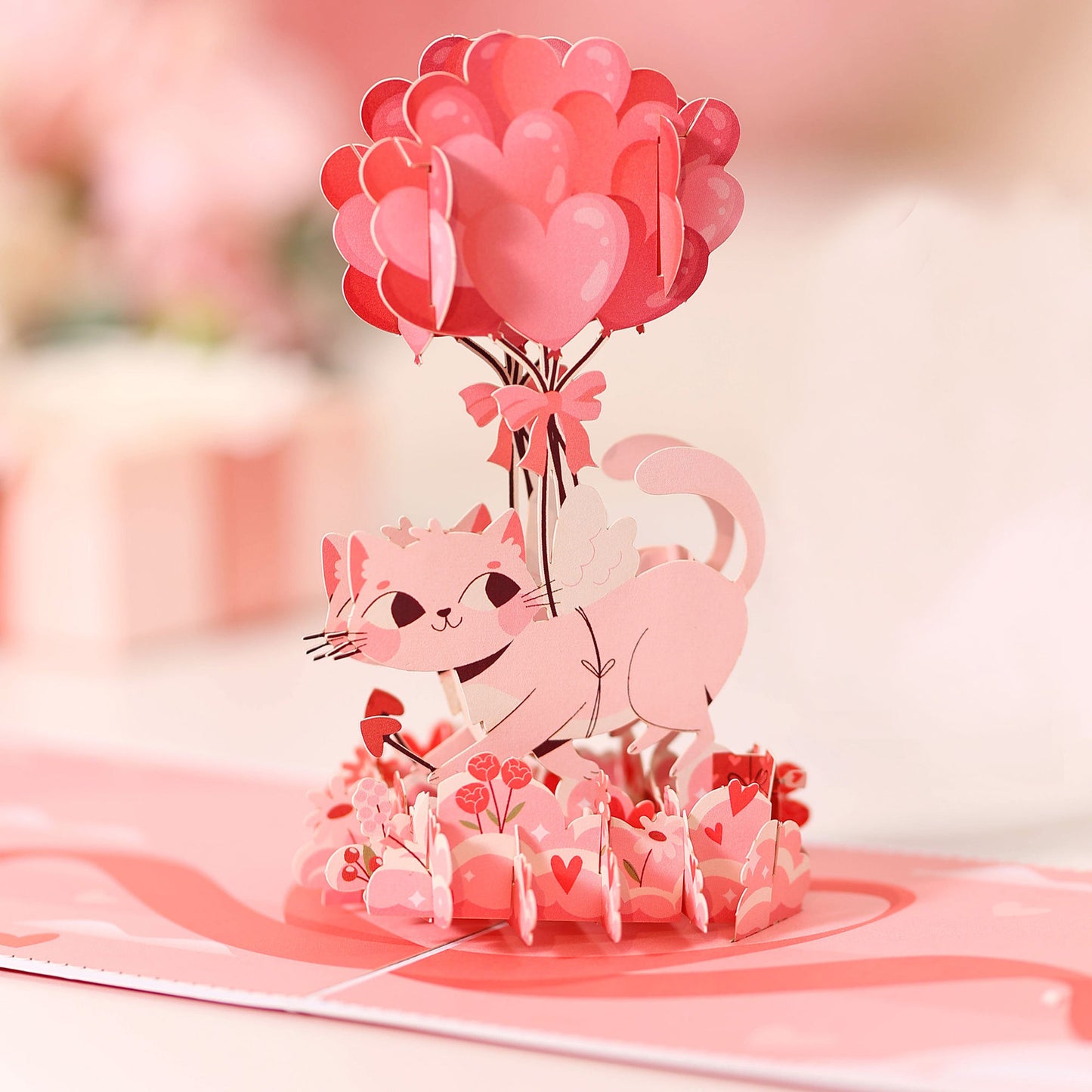 丘比特猫爱心气球3D立体贺卡情人节生日情侣告白少女心纸雕祝福卡