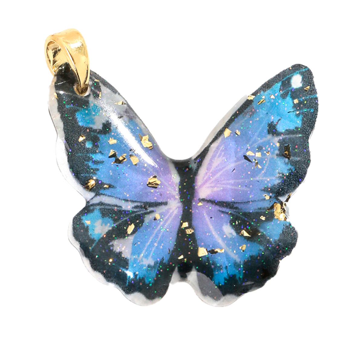 树脂滴胶金箔彩印蝴蝶吊坠铜吊头幻彩蝴蝶坠子跨境 DIY 饰品配件