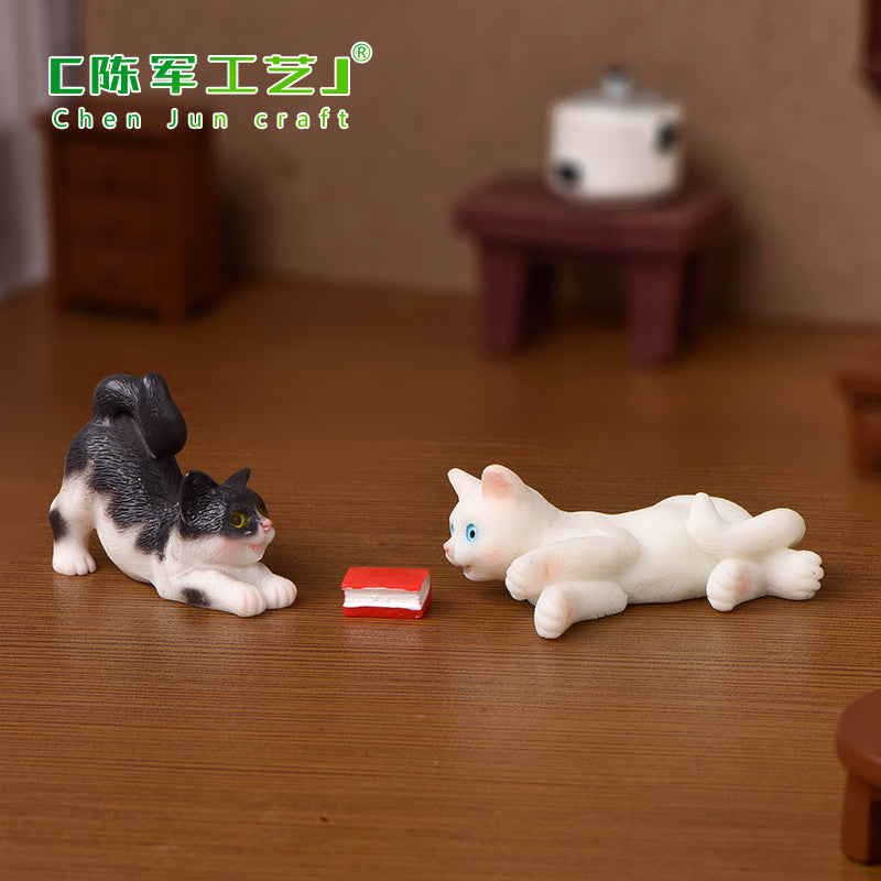 创意微景观卡通可爱仿真小猫咪动物公仔手办装饰品配件桌面小摆件