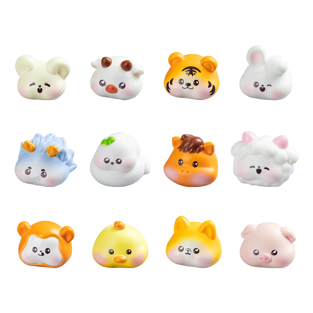 新款十二生肖彩色微景观树脂摆件鼠牛虎兔龙蛇马羊猴鸡狗猪工艺品