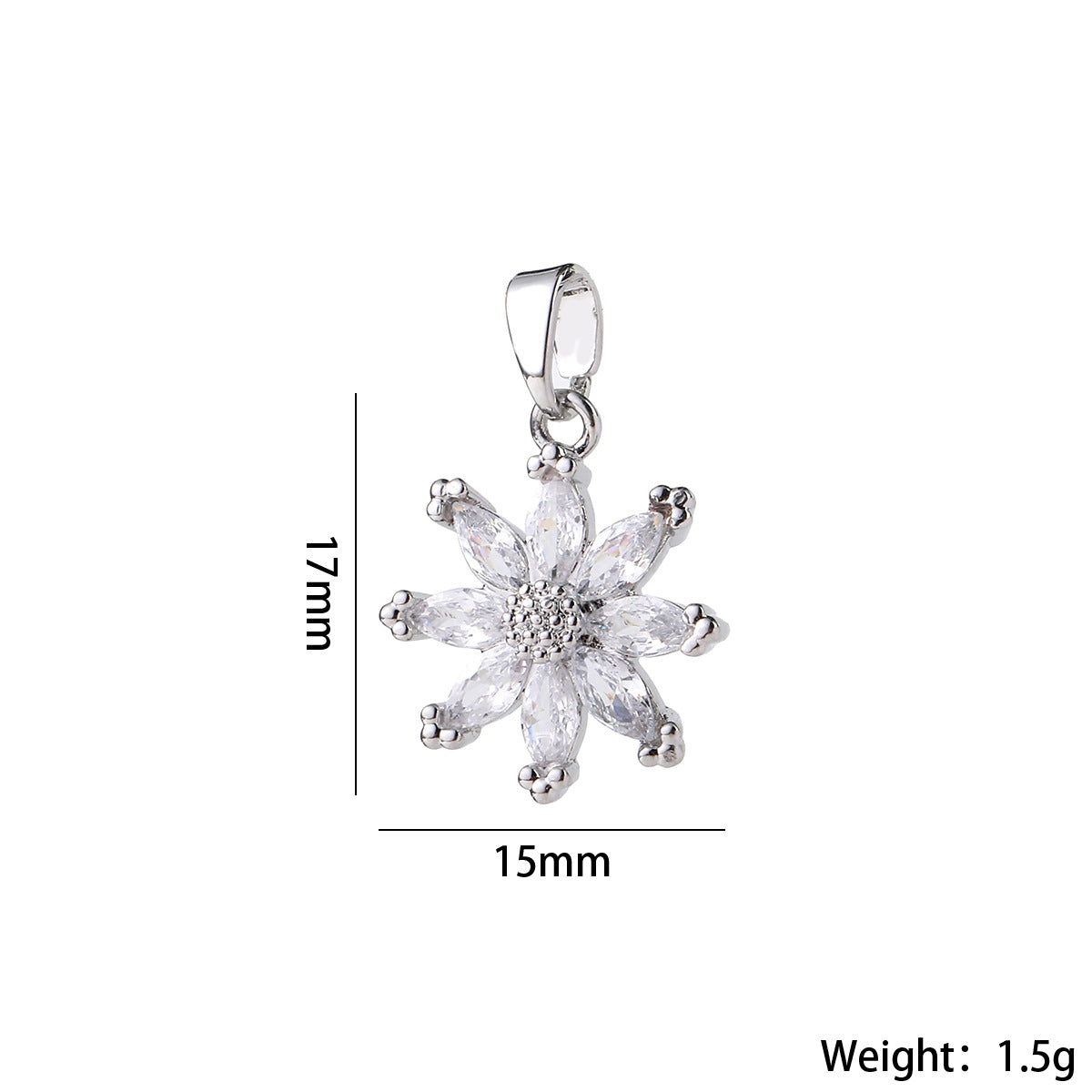跨境高级感彩宝花朵雪花diy手工项链吊坠配件真金电镀锆石 配饰女