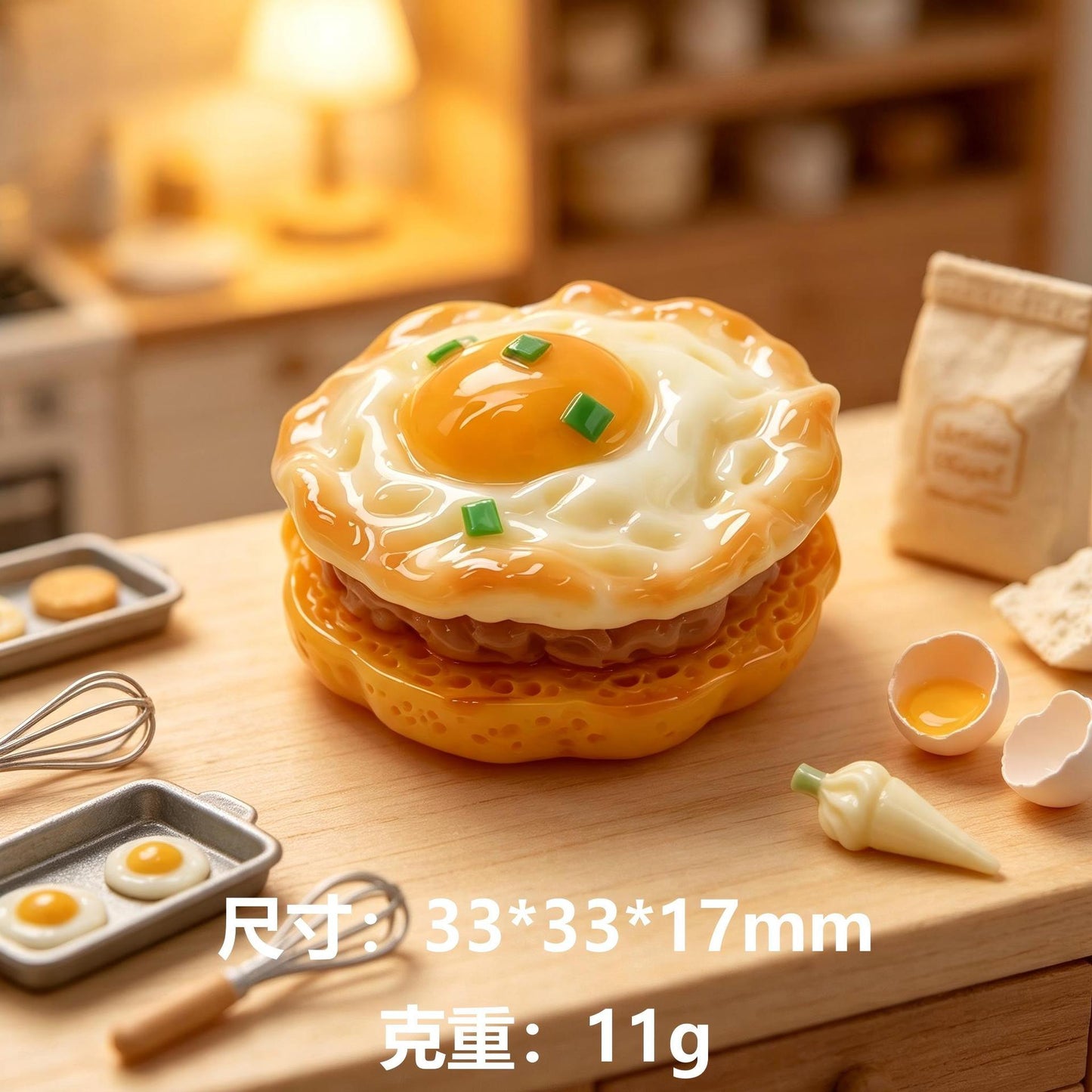 微景观仿真摆件煎蛋树脂微缩食玩DIY冰箱贴钥匙扣挂件发饰贴片