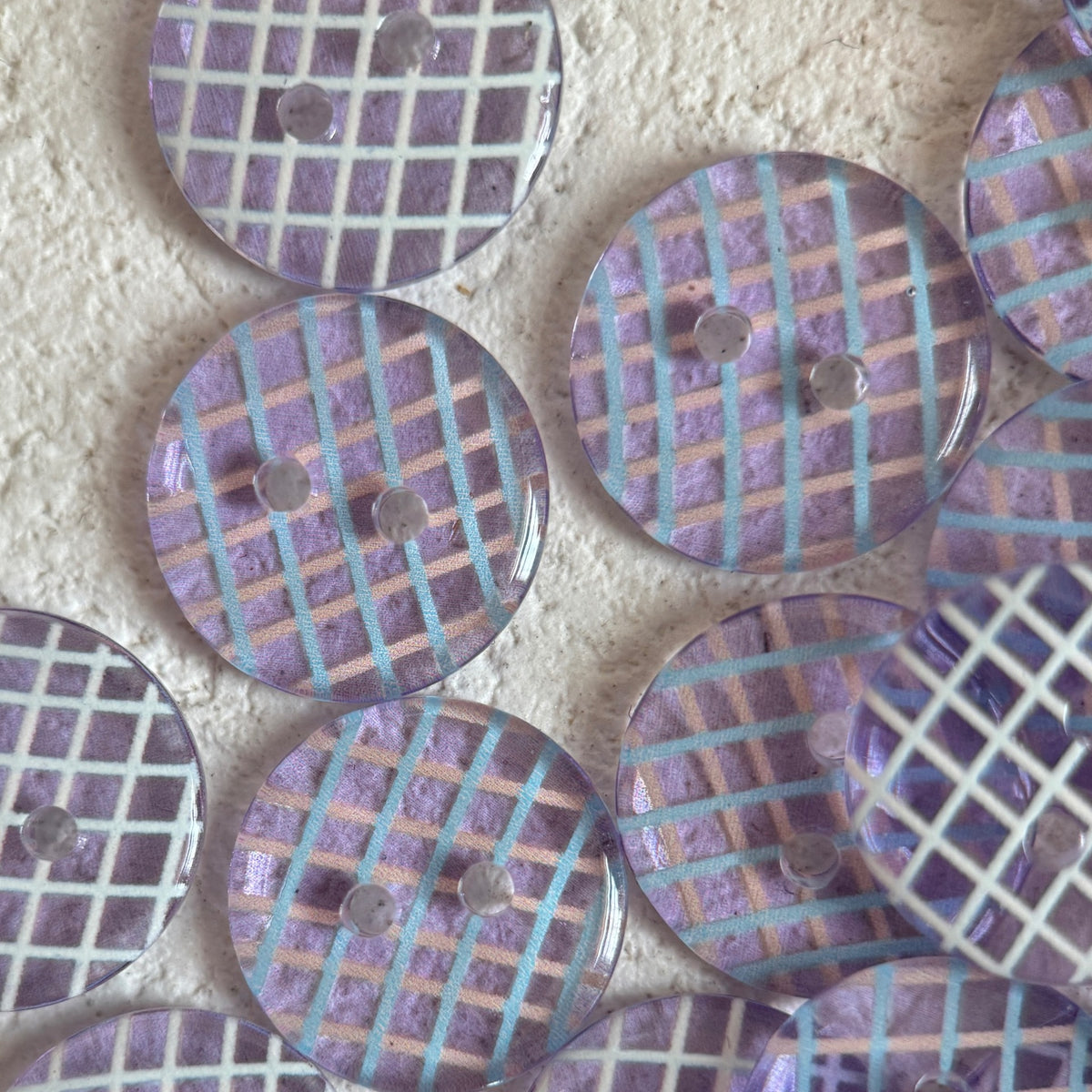 Bunli - DIY 10 Pack Purple Stripe-Grid Round Button