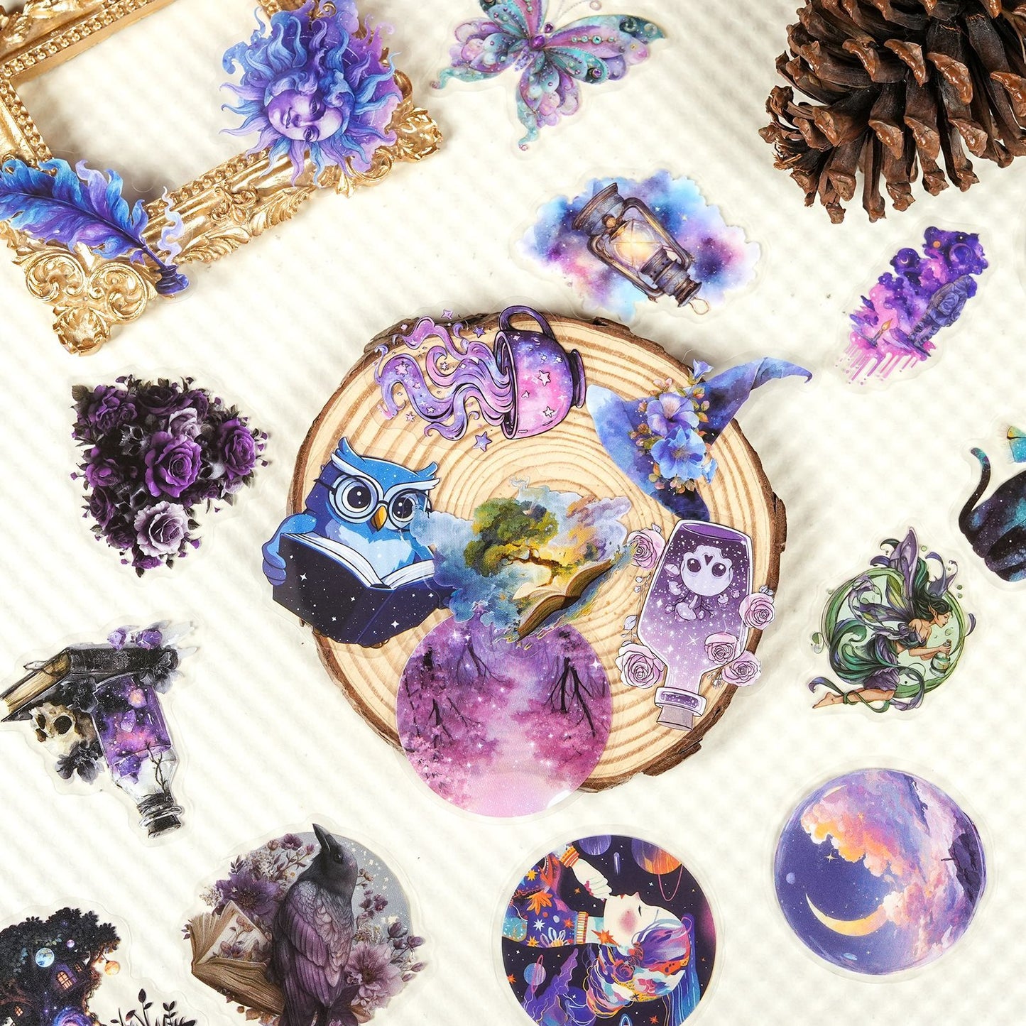 56张跨境新款魔法星球透明pet贴纸紫色卡通梦幻装饰贴纸现货批发