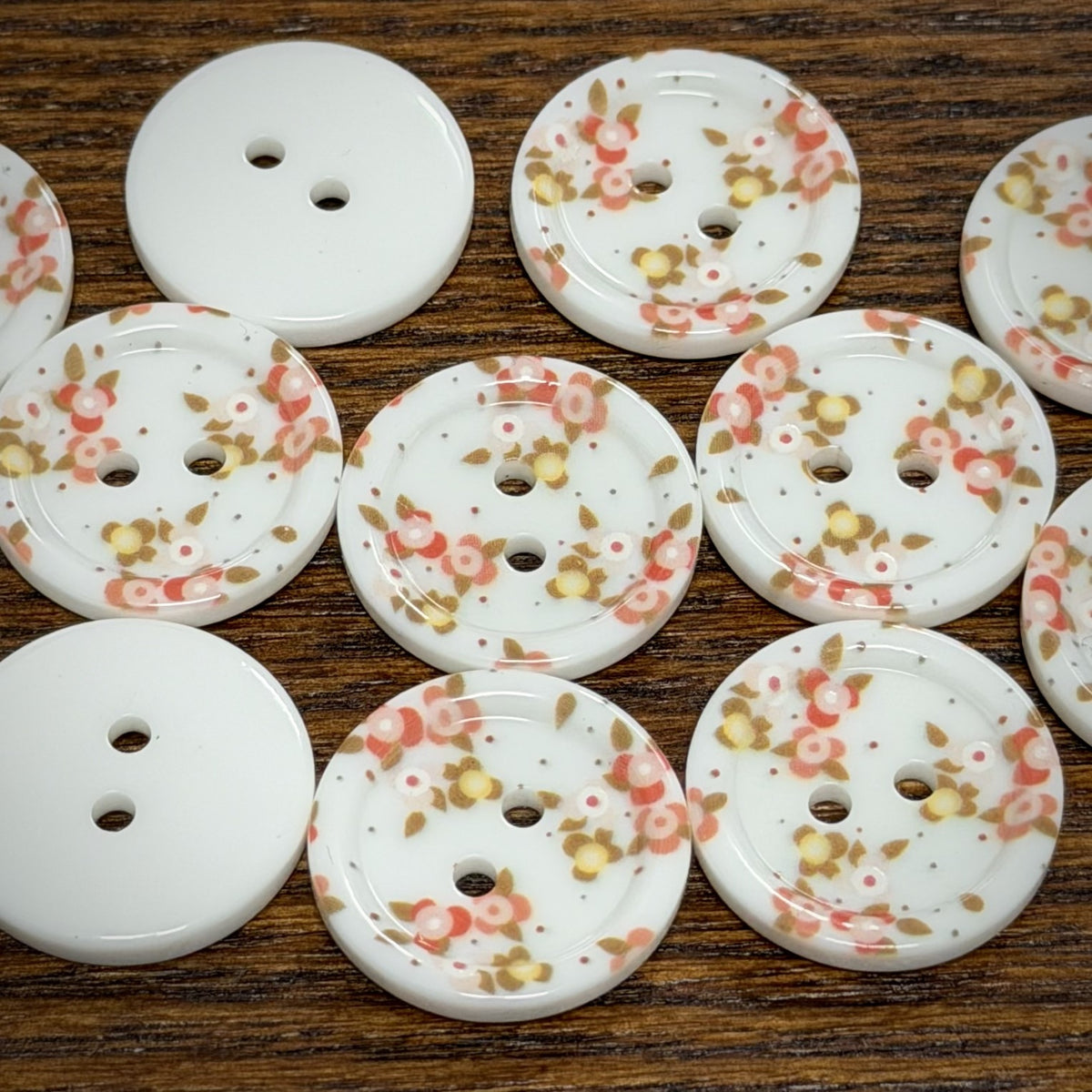 Bunli - DIY 10 Pack White Round Floral-Print Button