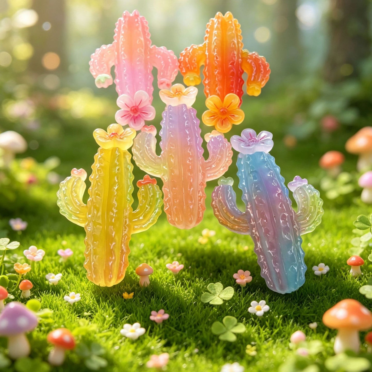 仿真透明炫彩仙人掌树脂微缩摆件DIY冰箱贴钥匙扣挂件发卡贴片