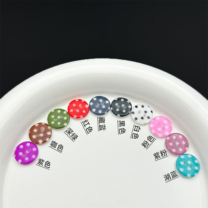 12.5mm彩色点点两眼树脂纽扣波点面包扣子衬衫开衫连衣裙DIY装饰