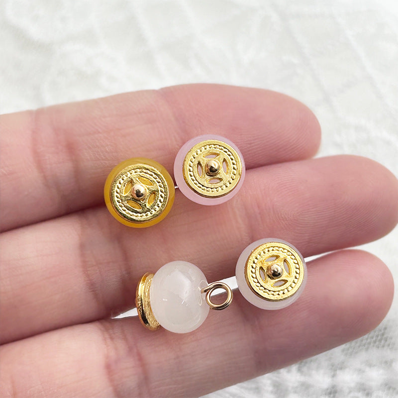 新中式国风国风铜钱珠扣10mm*7mm玉石纽扣汉服唐装旗袍装饰扣