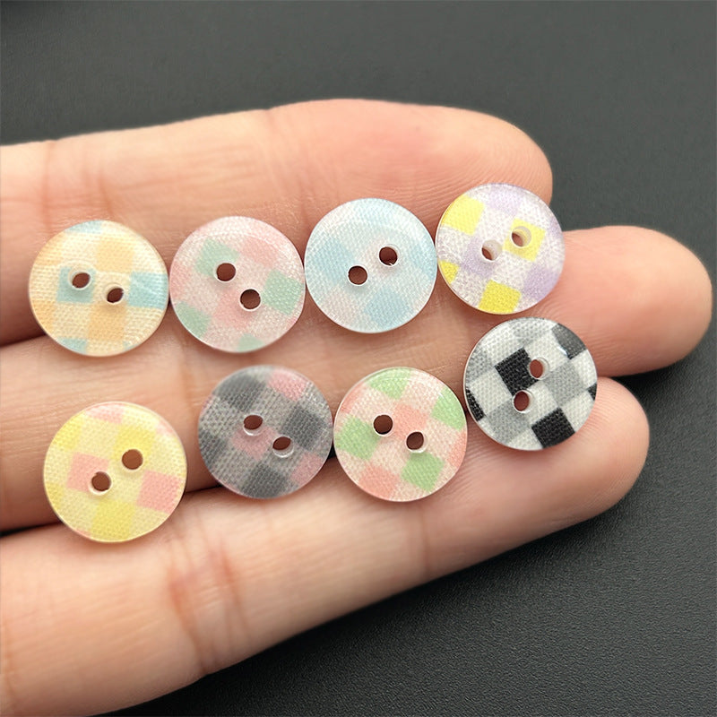 11.5mm圆形彩色格子布树脂纽扣彩色棋盘格纹小扣子开衫连衣裙手作