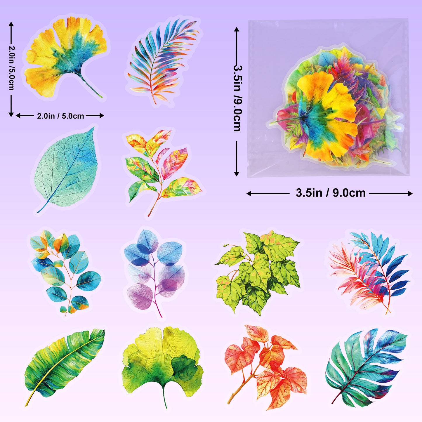 植物系列50张复古植物树叶贴纸PET透明防水贴纸手账素材装饰贴