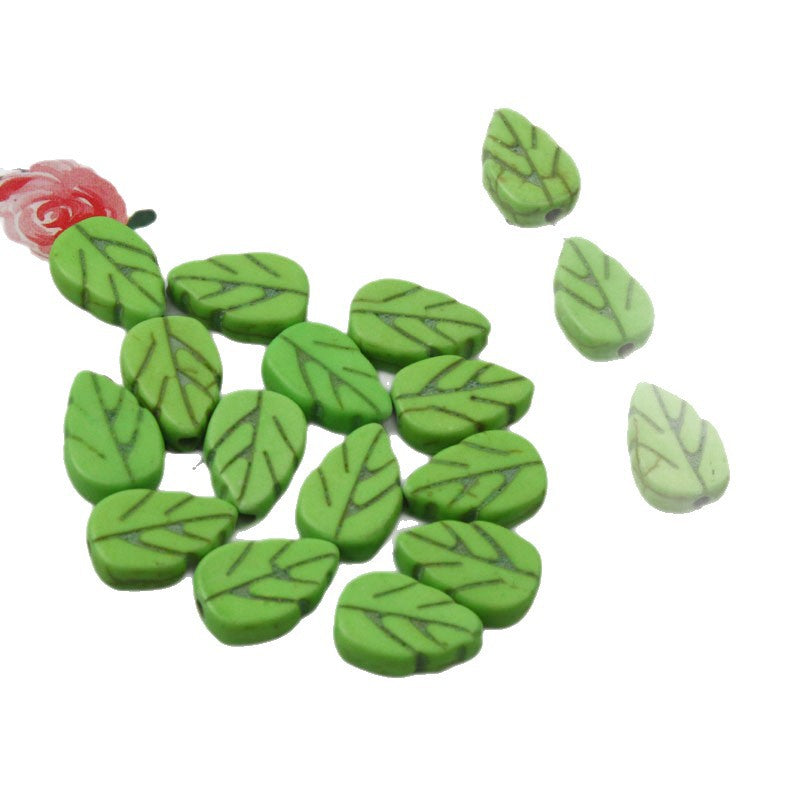 9x13mm松石树叶直孔散珠饰品串珠材料间隔珠手链项链通孔散珠配件