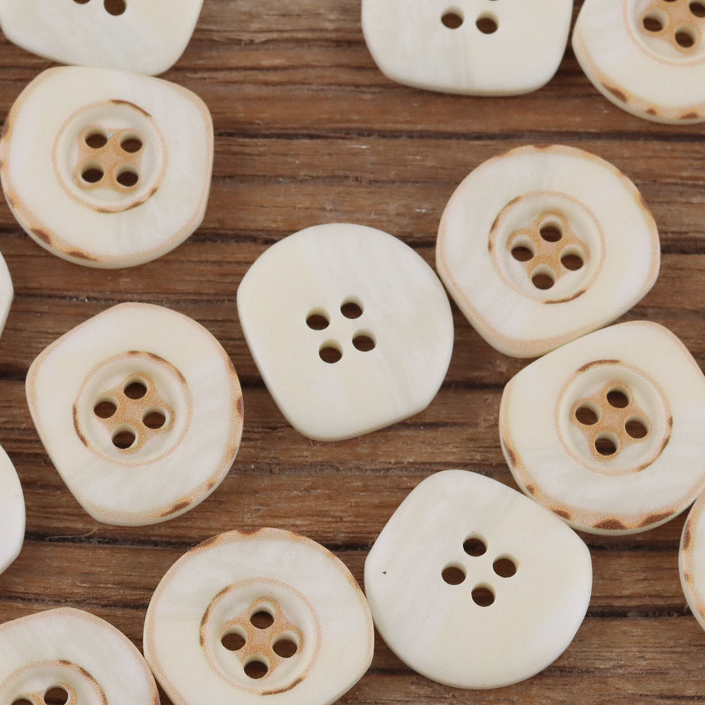 Bunli - DIY 10 Pack Ivory and Brown Irregular Button