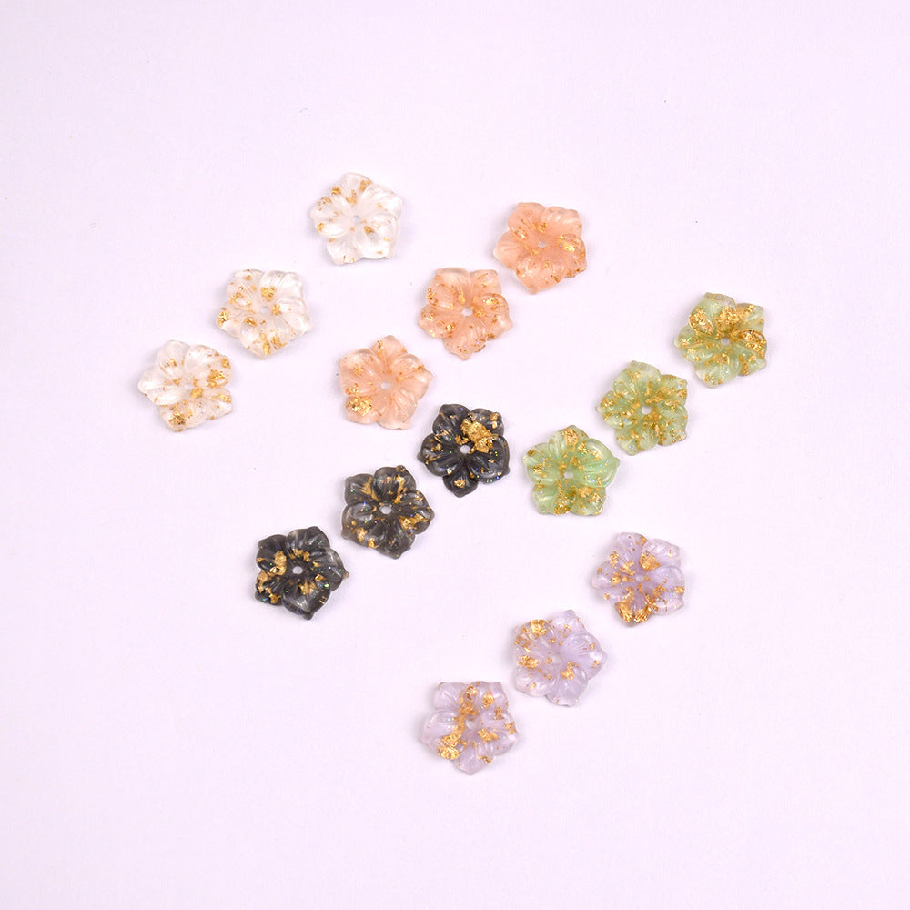 富光树脂 清新甜美金箔小花朵带孔国风diy手工饰品耳环发钗配件
