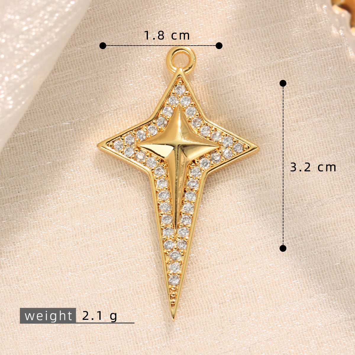 跨境星星五角星六芒星八芒星盾牌铜微镶项链吊坠女单坠子挂件配件