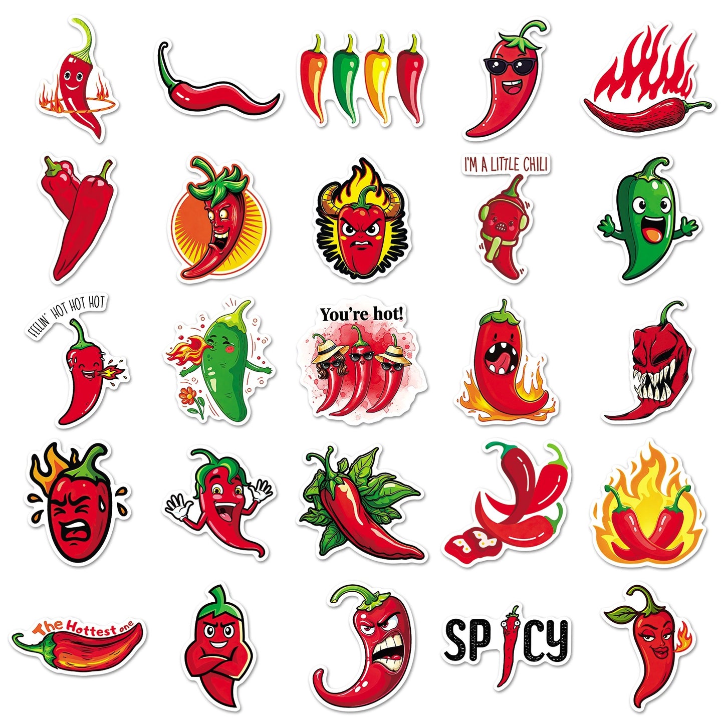 50张辣椒chilli贴纸蔬菜表情包创意跨境热销防水文具头盔电脑贴画