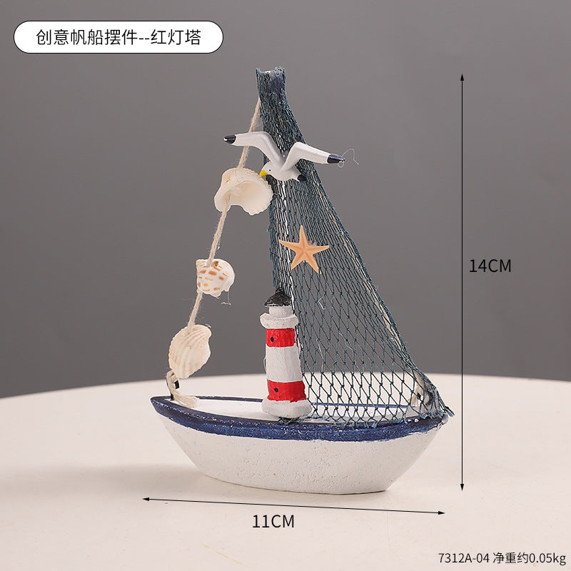 迷你地中海帆船摆件海鸥贝壳装饰品旅游纪念品海洋风店铺造景摆设