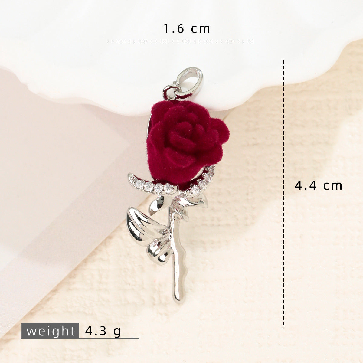 铜镀18K金玫瑰花吊坠镶锆石植绒玫瑰花朵挂坠DIY手链项链饰品配件