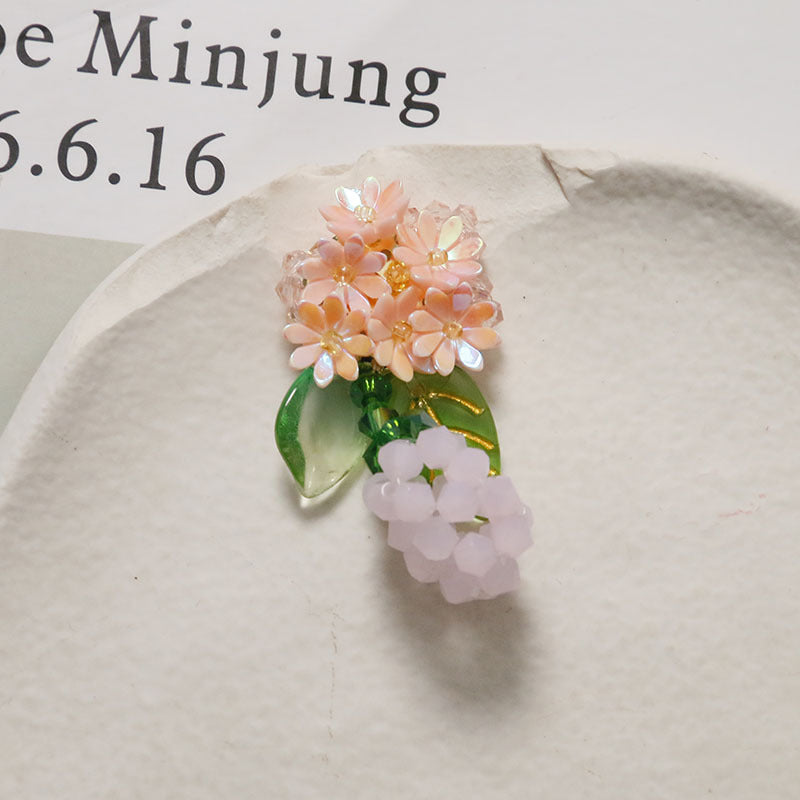 夏季新品清新甜美彩色花朵绿色果实蝴蝶结长款DIY饰品耳环女配件