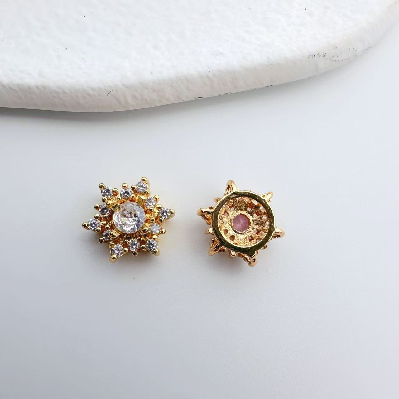 铜镀金微镶锆石雪花星星多通隔珠项链diy饰品配件水晶串珠材