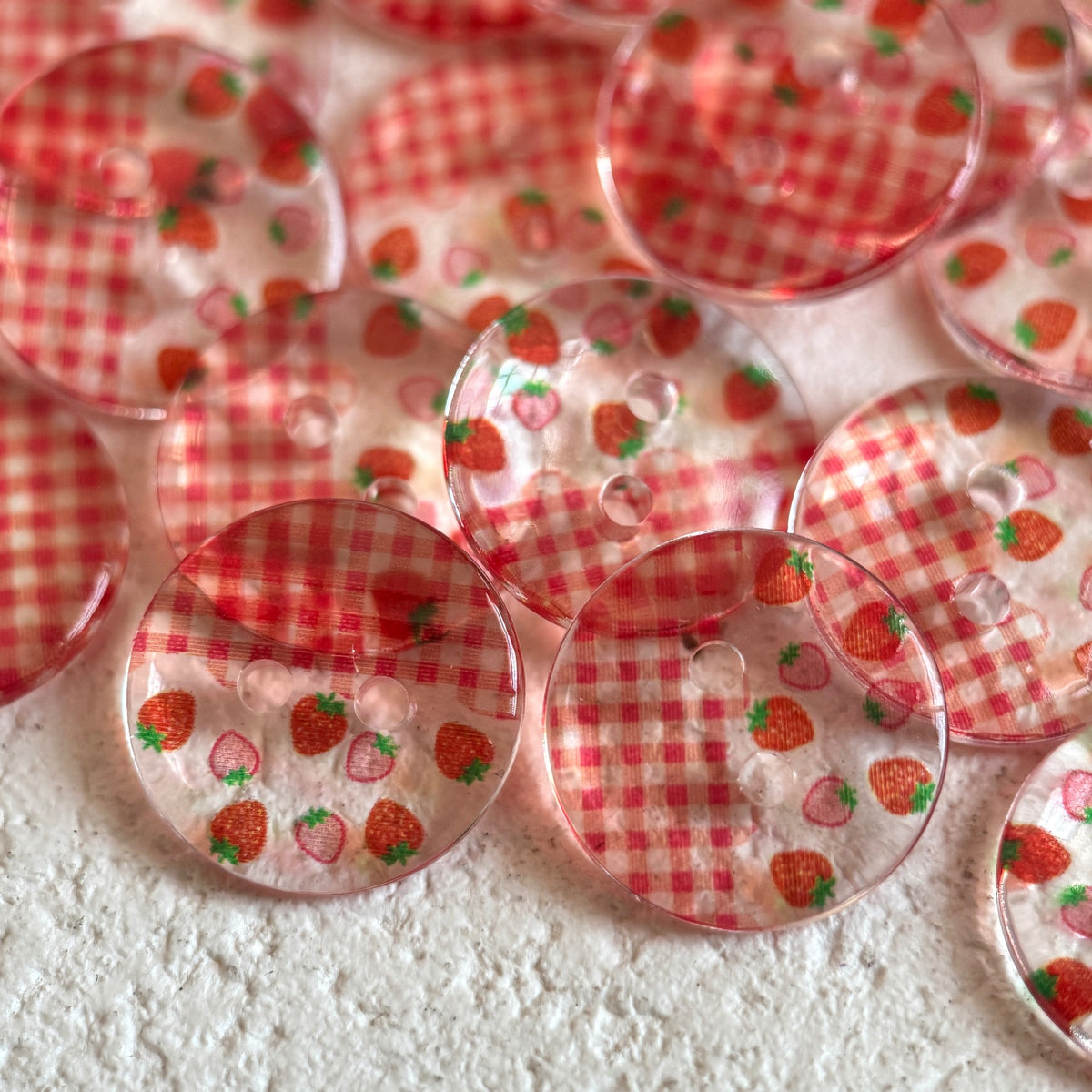 Bunli - DIY 10 Pack Red-Gingham Strawberry-Print Button