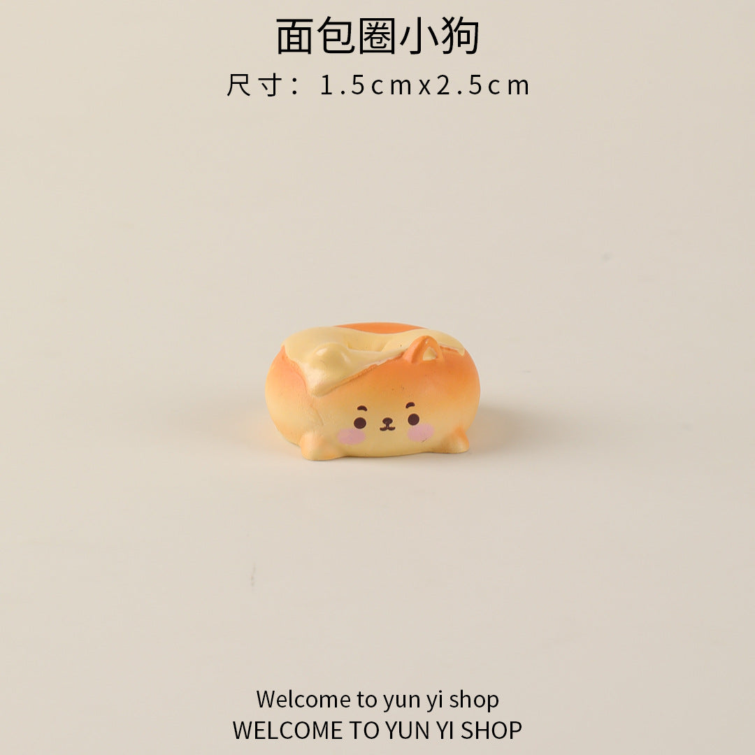 微景观创意摆件可爱卡通面包小狗 树脂装饰品配件 车载桌面小摆件