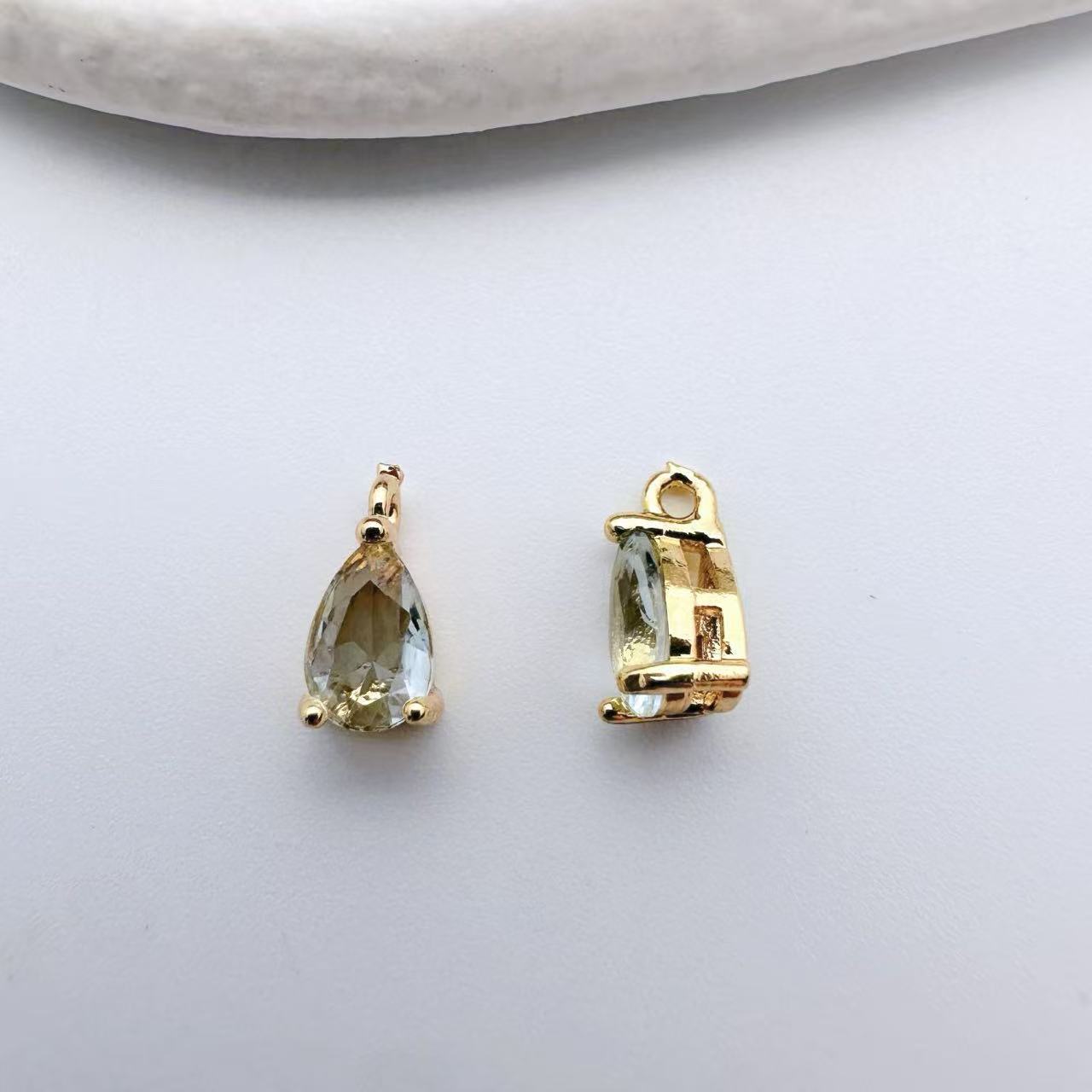 镀金保色铜镶锆石彩色水滴形吊坠diy手工饰品耳环项链配件材料