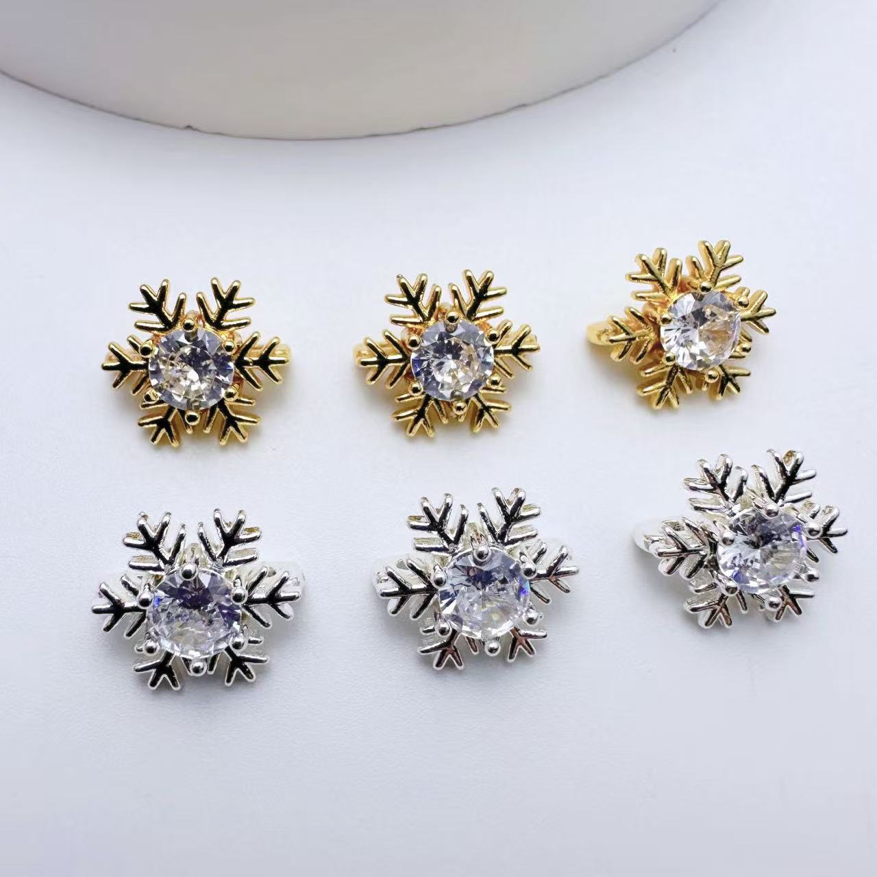 铜镀金镶锆雪花隔片DIY手工手链项链串珠饰品配件三排隔珠隔片