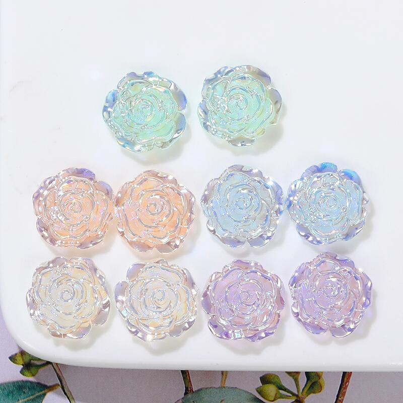 18mm人鱼姬炫彩玫瑰花树脂配件ins甜美小清新耳环发夹头饰材料