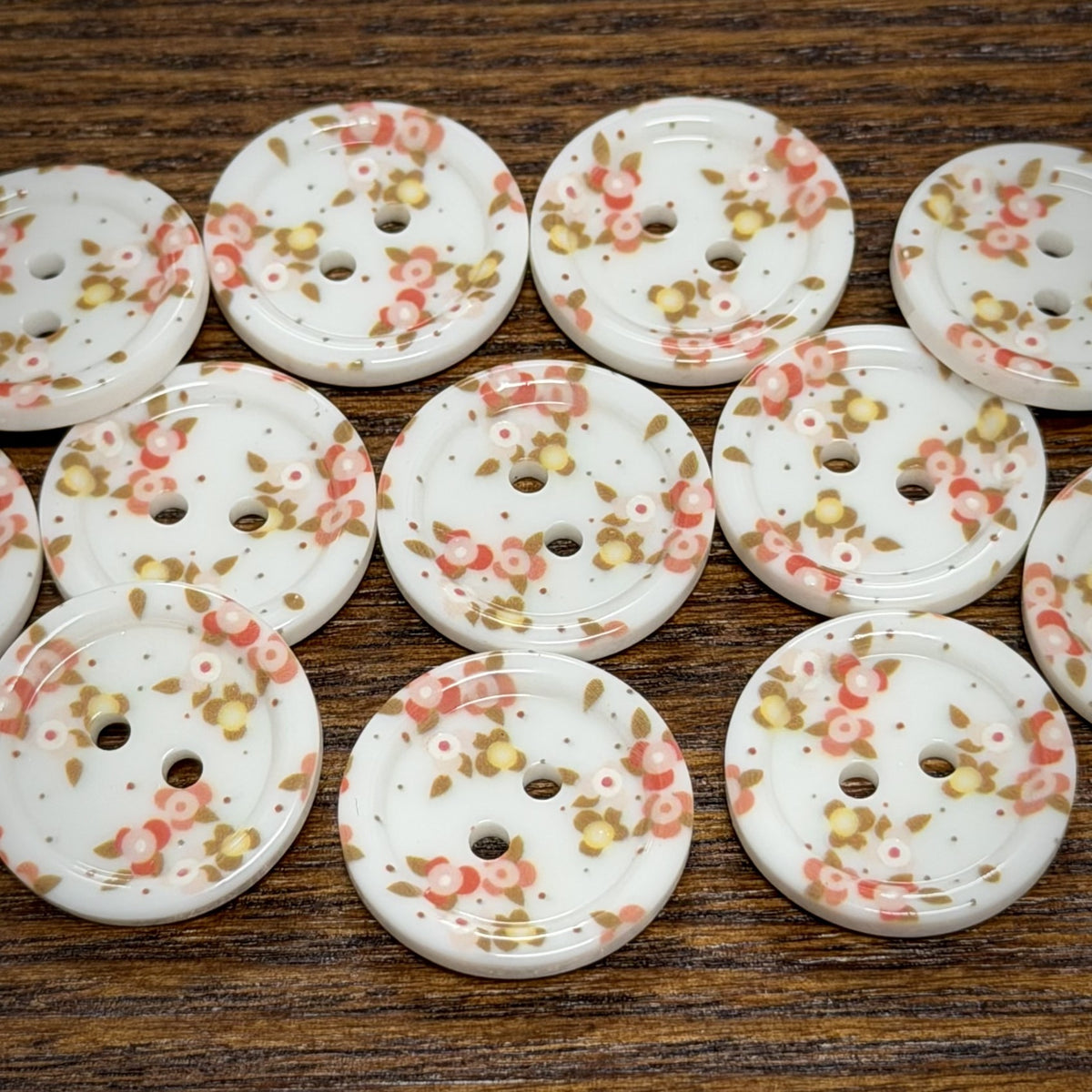 Bunli - DIY 10 Pack White Round Floral-Print Button