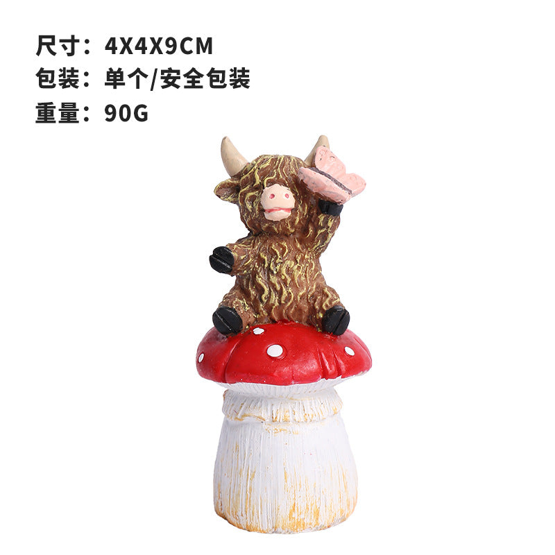 跨境新品 创意高地耗牛树脂摆件 春季桌面摆件 盆栽花园节庆装饰