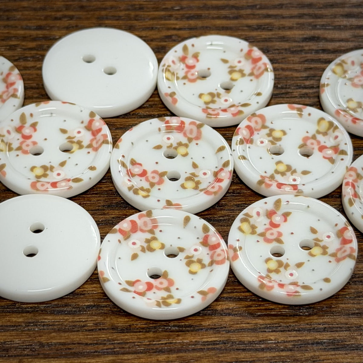 Bunli - DIY 10 Pack White Round Floral-Print Button