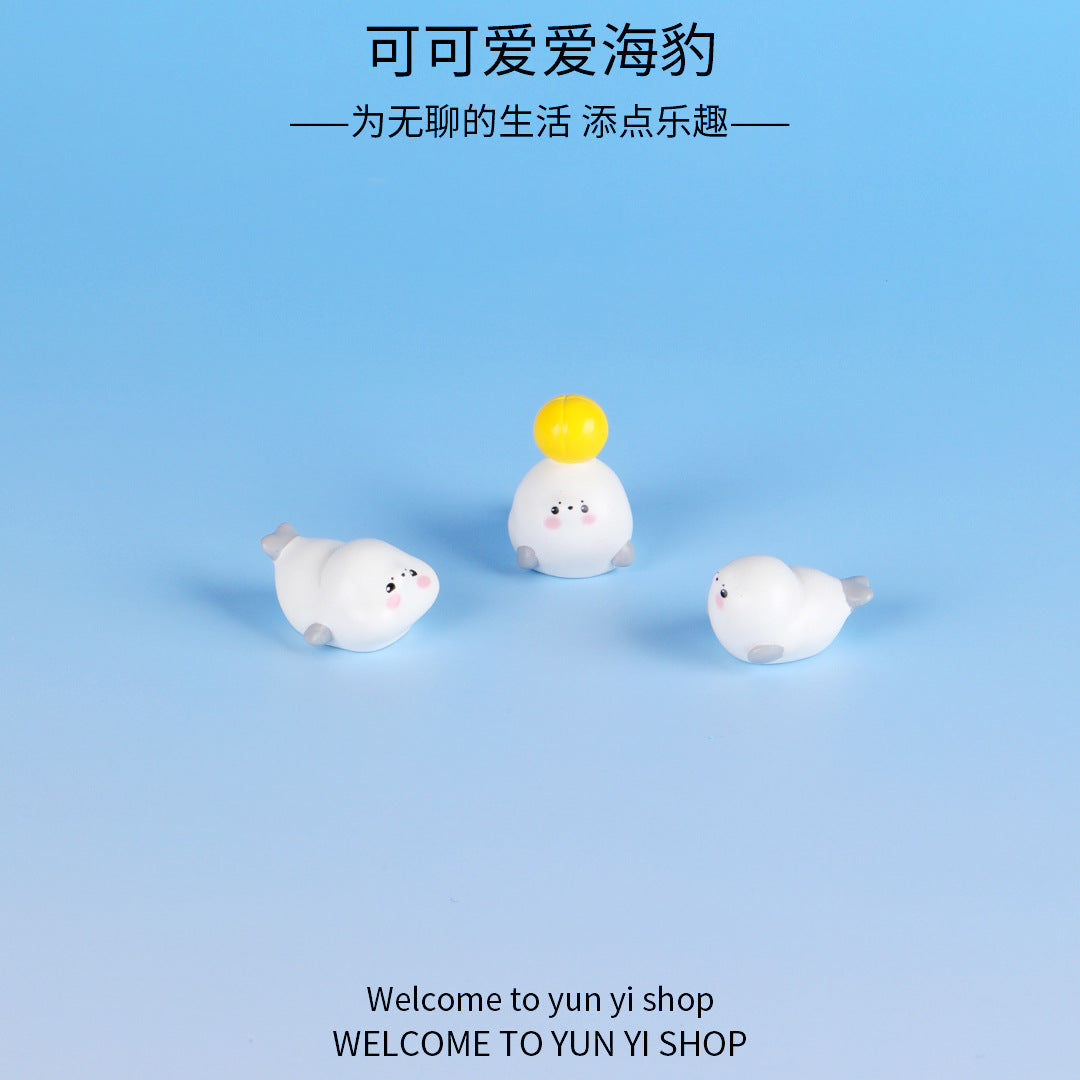 微景观摆件可爱海豹海洋动物 diy鱼缸水族馆卡通装饰品树脂小摆件