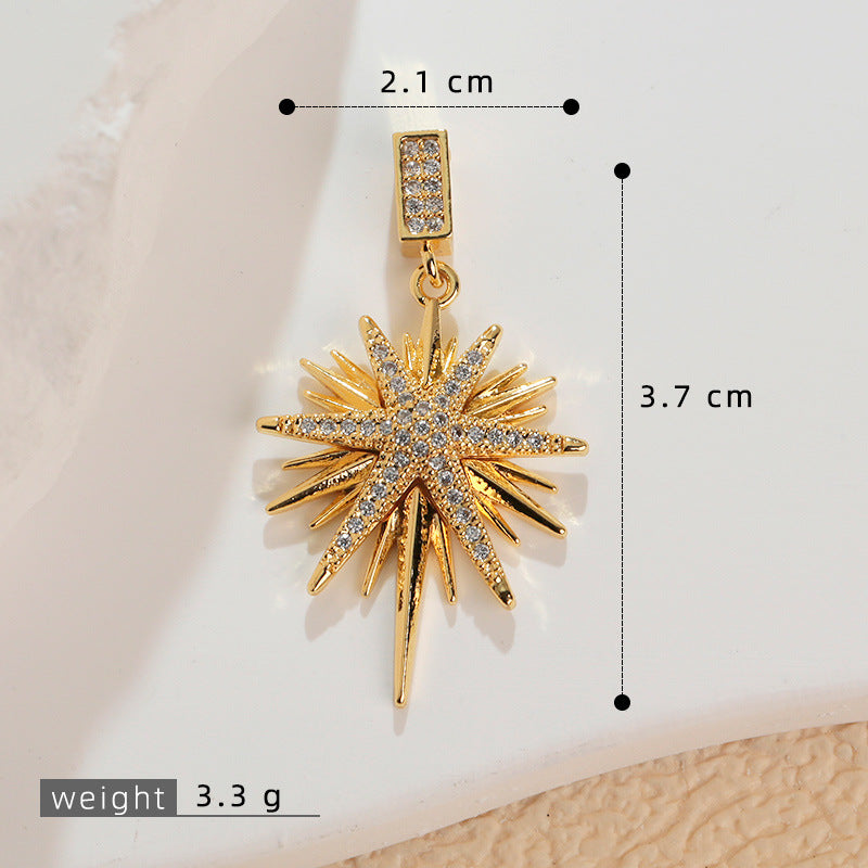跨境星星五角星六是角星芒盾牌保色铜镀金项链吊坠挂坠饰品diy配