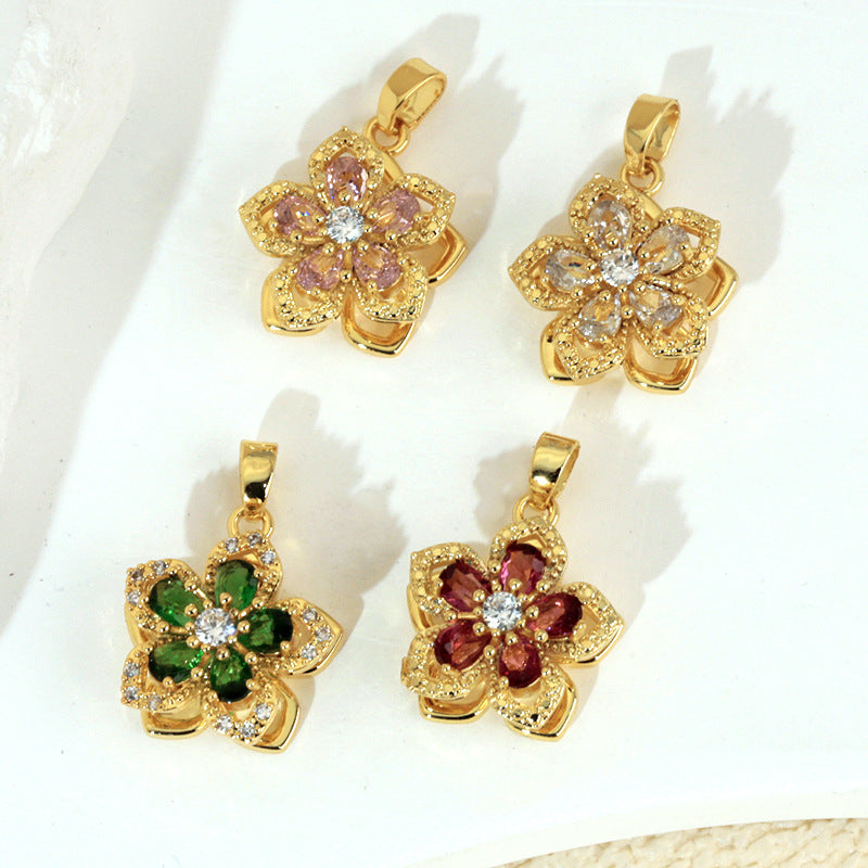 旋转四叶花饰品项链配件吊坠单坠彩色镶锆石吊坠手链耳环材料锆石