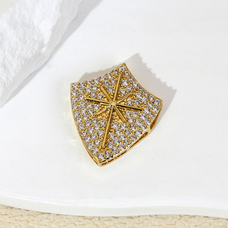 欧美百搭六芒星盾牌满锆吊坠女项链锁骨链配件挂坠锆石韩版饰品