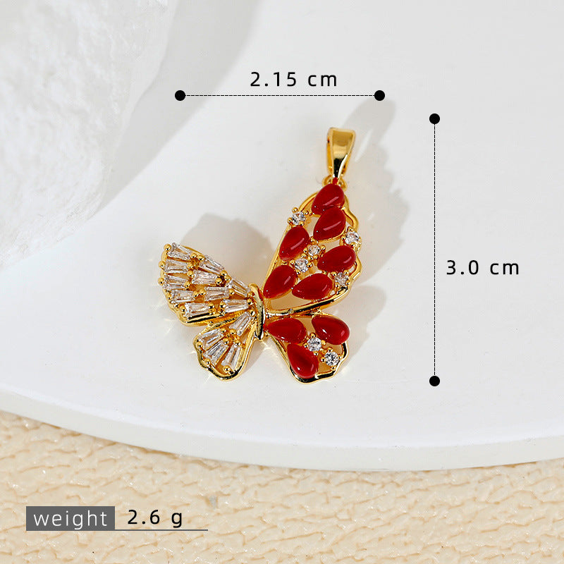 欧美奢华多色猫眼石蝴蝶项链吊坠铜镀18K金耳环耳饰挂件坠子轻奢