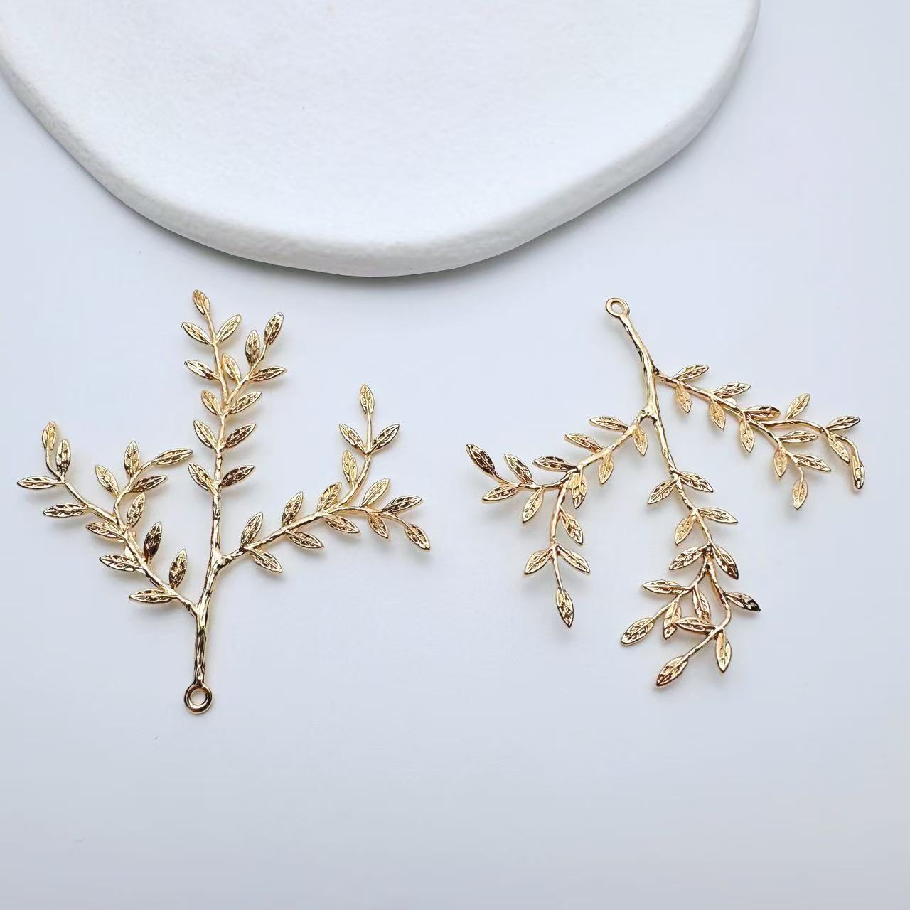 保色铜三簇多叶柳树枝花枝吊坠DIY手工新娘饰品装饰材料配件发簪